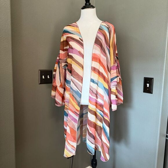 Democracy Pink and Blue kimono Flowing Open-Front Design - Picture 1 of 9